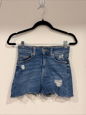 H&M Distressed High-Rise Denim Shorts - Blue